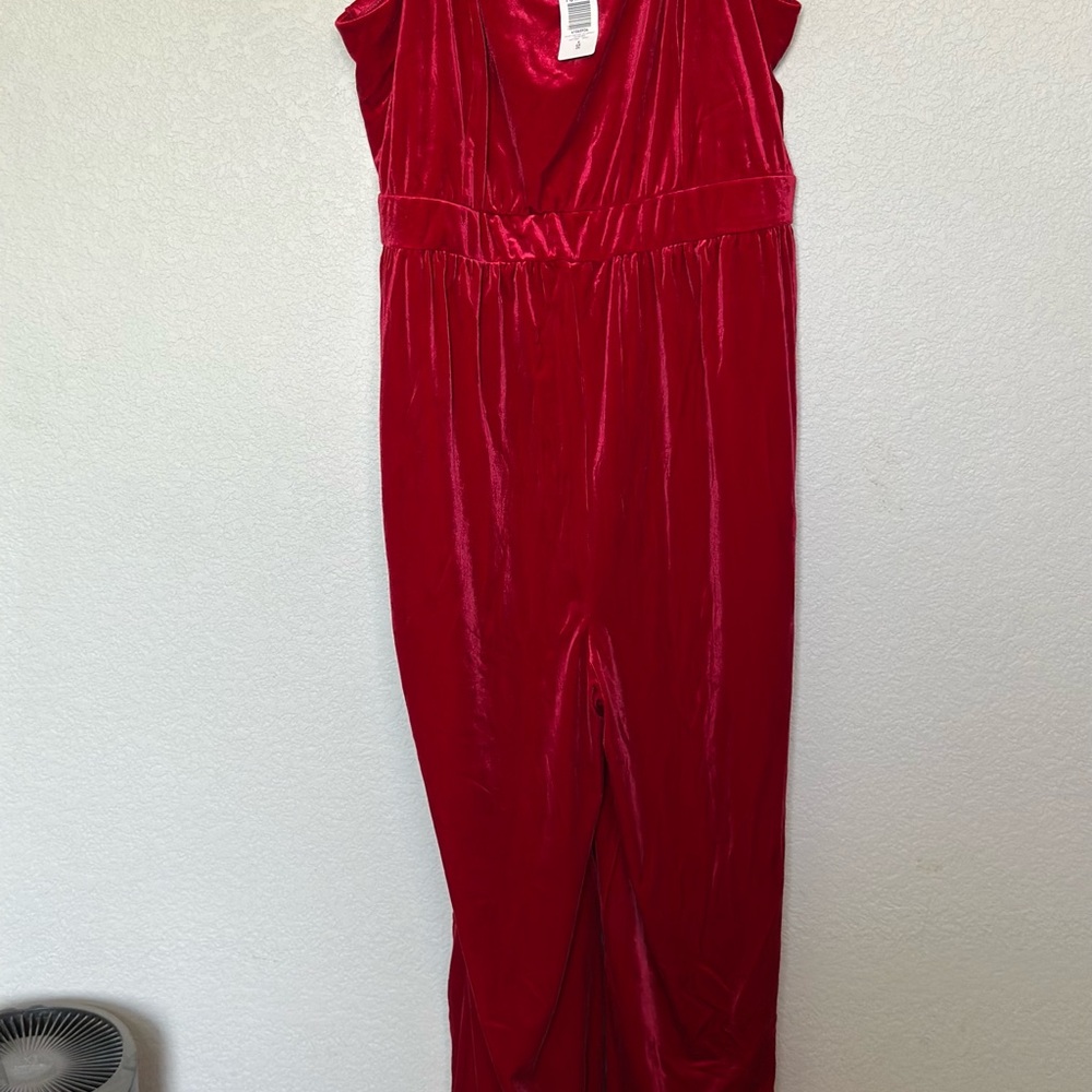 Torrid Vibrant Red Velvet Jumpsuit